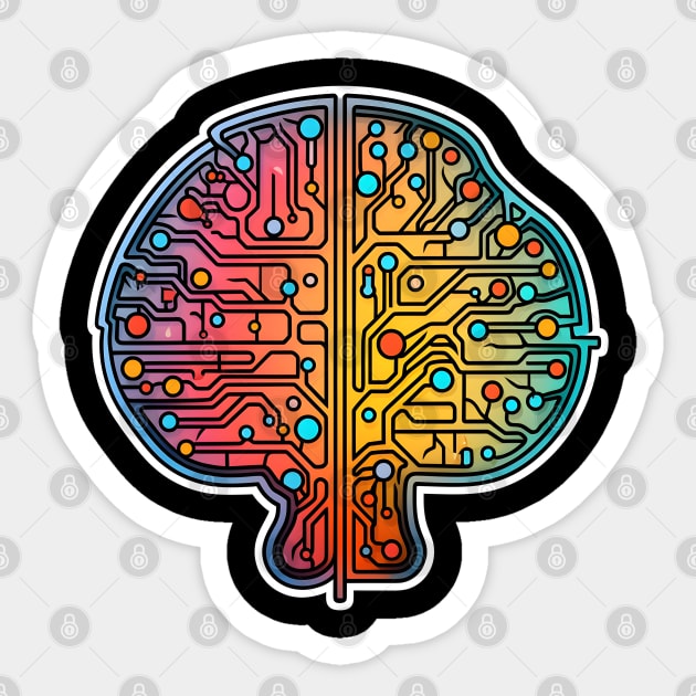 Colorful Circuit Board Brain Conceptual Design Sticker by AIHRGDesign